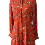Loft  0 xs burnt orange terracotta paisley boho print mock neck button LS dress Photo 0