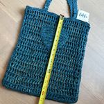 BTB Beyond the Beach LOS ANGELES woven raffia Heart Beach Tote Bag Blue Photo 5