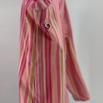 L.L. Bean Pink green Striped Women's Jacket shacket L 100% cotton chore coat Size L Photo 7