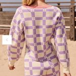 Anthropologie Daily Practice Plaid Purple & White Long-Sleeve Cropped Sweater M Photo 1