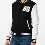 Hippie Rose  Women’s Faux Leather Embroidered Varsity Jacket Photo 0