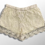 Vivid Collection Shorts Womens M Crochet Boho Coquette Cotton Knit Lined Ivory Tan Size M Photo 0