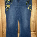 Chico's  women’s Blue boho Jeans with Yellow Floral Embroidery size 10 Photo 0