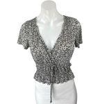 Pull&Bear Monochrome Floral Top Size Small with Front Tie Detail Black Photo 2