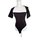 Free People NWT Intimately Bodysuit Size M Black Square Neck Short Sleeve Photo 1