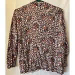 Loft   Multicolor Reds Cotton Floral Print Cardigan Medium Button Up Round Neck Photo 3