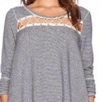 Free People  Lacey Love Navy Striped Sweatshirt Photo 0