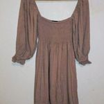 Kourt Portia Smocked Babydoll Mini Dress-Medium-Flax Blend-Puff Sleeve-Pockets Photo 1