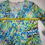 Lilly Pulitzer  Tunic Dress Blue Green Purple Abstract Print Roll Tab Sleeve L Photo 5