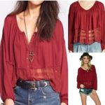 Free People  Rainy Days Swing Flowy Boho Top blouse burgundy gauze med oversized Photo 7