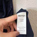 Showpo Lieselotte Midi Dress Ruched Front Split Cowl Neck Satin NEW Navy Blue 14 Photo 11