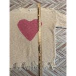 Cato  Distressed Cold Shoulder Knit Sweater Pink Heart Cream Medium Valentines Photo 9