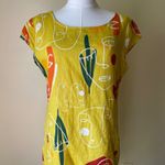 Super Belle Made in Italy Yellow Linen Abstract Faces Print Dress Size Medium Photo 6