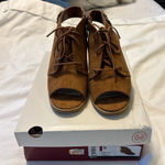 SO  Brown Lace-Up Peep-Toe Heels Photo 0