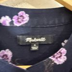 Madewell  Tunic Blouse Blue-Black  Background & Purple Floral Print Size Small Photo 3