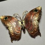Enamel Butterfly Insect Brown & Gold Tone Brooch Pin Photo 2