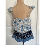 Stitch Fix  Nine Britton Women’s Blue Floral Faux Wrap Ruffle Tank Top Size S Photo 3