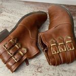 ALDO  Kubasek Brown Faux Leather Three Gold Buckle Ankle Boots 7.5 Photo 6