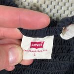 Levi's Devin Blouse Black Crop Long Balloon Sleeve Ruched Tie Front Women's Sz L Photo 3