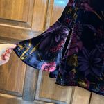 Trina Turk Shirt Womens Small Crushed Velvet Dark Floral Blouse Flutter Sleeves Photo 3