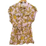 Love + Harmony Tropical Yellow Pink Short Sleeve Button Up Romper Tie Belt Small Photo 4