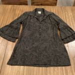 Anthropologie Finley Bradley Jacquard black gray long bell sleeve Mini Dress L Size M Photo 6