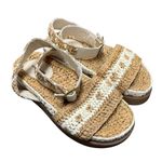 Free People  FP Roma Raffia Slip On Ankle Strap Platform Sandals Tan White 8 Photo 3