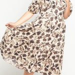 Eloquii Floral Puff Sleeve Midi Dress in Cream Size 16 Photo 0