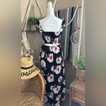 Forever 21 Contemporary Black Pink Floral Faux Wrap Smocked Maxi Dress Photo 4