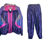 Vintage Outbrook Women's Large 2pc Set Purple Pink Tracksuit Windbreaker New Photo 0