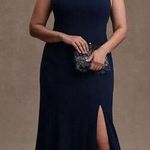 BHLDN Lennox Dress Size 16 Navy Bridesmaid Wedding Halter Side Slit Crepe Gown Photo 0