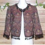 Chelsea and Violet Brocade Bolero Open Jacket Tassel Fringe Rich Colors Size S Photo 0