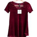 Agnes & Dora NWT  Deep Wine Velvet Everyday Scoop Neck Tee | Red | Small Photo 1