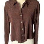 GEMILLI Blouse Size Large Brown Metallic Sheen Button Up Collared 90’s Vintage Photo 0