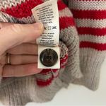 Obey Wool Alpaca Brown Red Stripe Knit Crewneck Sweater Denim Elbow Patch M Photo 6