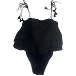Free People Black Trust Me Bodysuit By Intimately Playsuit Ruffle Tassel Sz Sm Photo 1