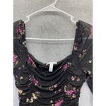 Leith Women's Dress Ruched Front Long Sleeve Sheer Black Floral Size Small Photo 4