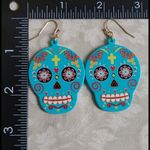 Sugar Skull Day of the Dead Dangle Earrings Blue Photo 1