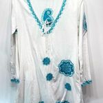 Bag Lady Mudpie White Tunic Swimsuit Cover Up Teal Embroidered Paisley Floral Size M Photo 0