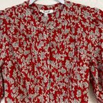 Madewell Pintucked Puff-Sleeve Midi Dress in Red Floral Fall Dress Size 00 NWT Photo 10