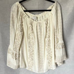 Hale Bob  Blouse Top Embroidered Peasant Floral Metallic size L Boho Gauze Photo 0