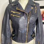 Black Rivet Vintage Y2K  Moto Motorcycle Biker‎ Zip Gray Leather Jacket XS Photo 2
