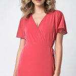 H by Halston Halston Women’s Rose Pink Short Sleeve V-Neck Wrap Maxi Dress Size Small Photo 0