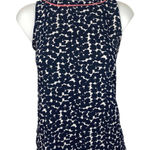 Ann Taylor LOFT Navy Blue Bateau Neck Keyhole Back Printed Tank Top Size SP Photo 0