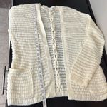Pink Rose open front Cardigan, ivory, popcorn knit, criss cross back detail, S Photo 8