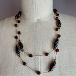 Brown and blue lampwork beads and square beads on a long chic necklace Photo 5