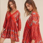 In Loom ✨
Cherry Red Floral BOHO Deep V Neck Tassel Tie Low Back Tunic Mini Dress✨ Photo 4