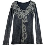 Vocal VTG L Large Top Black Ribbed Embellished Studs Y2K Dark Fairy Goth Punk Photo 0