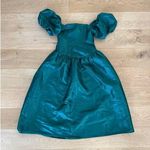 Lulus Lulu’s - Exclusive Charm Taffeta Puff Sleeve Midi Dress in Emerald Green Photo 0