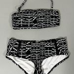 Michael Kors Black White Logo Graphic Bandeau Bikini Top and Bathing Suit Bottoms Coords Luxury Designer Matching Swimwear Set Size XS 🖤 Photo 0